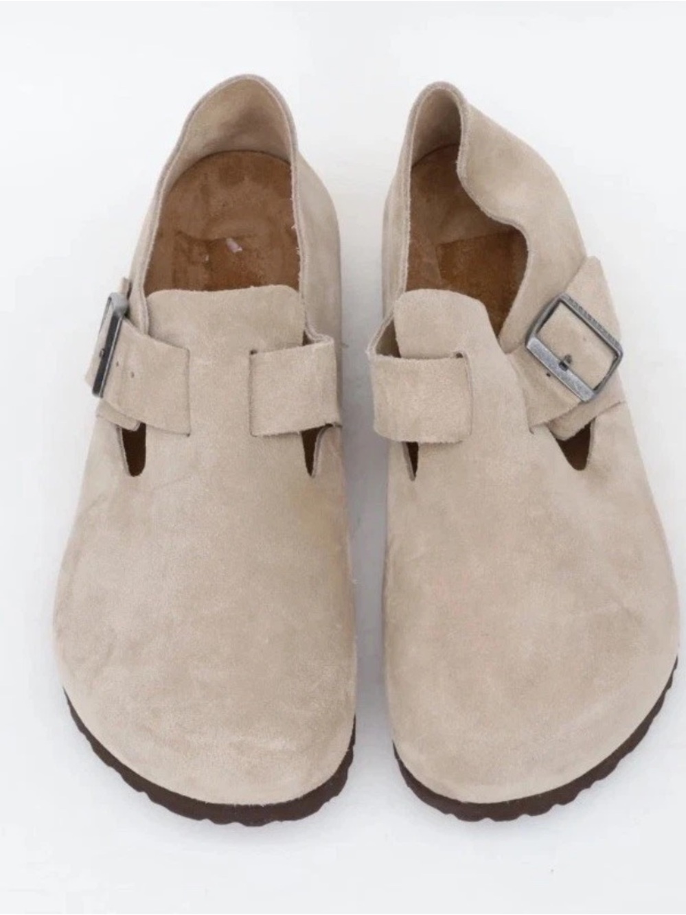 Birkenstock London Buckle Clogs Slides Size 39/US 8 in Taupe Beige Suede